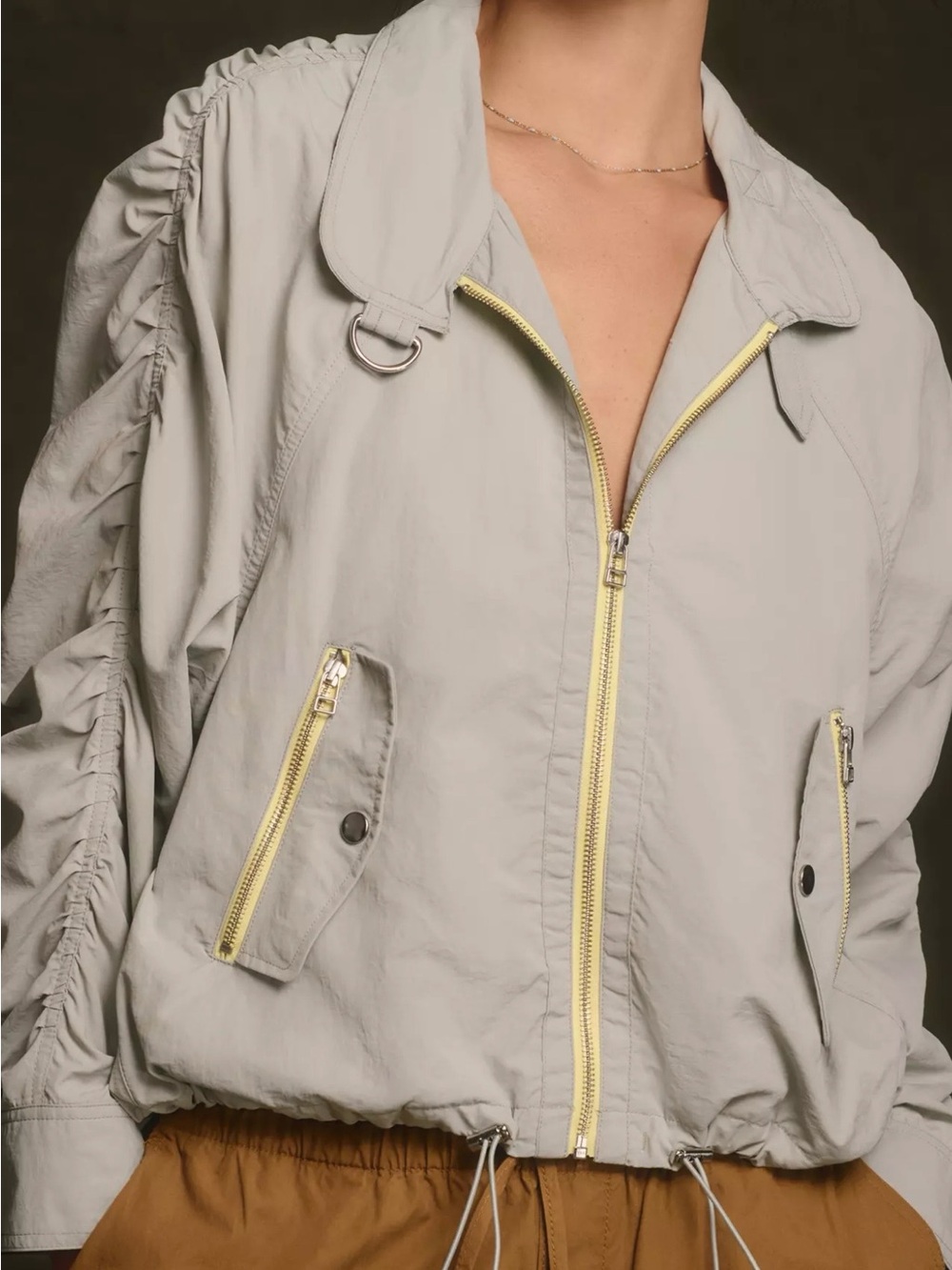 Daily Practice Pop-Trim Ruched Sleeve Jacket Light Sage 2X